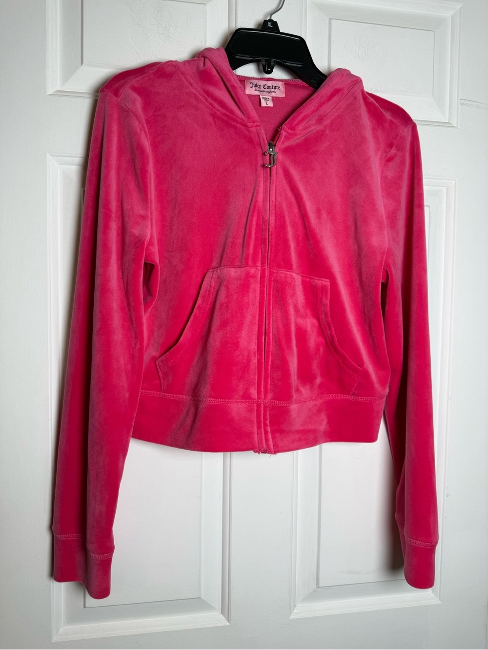 Juicy Couture Women’s LARGE Hot Pink Velour Full Zip Hoodie Rhinestone Logo
